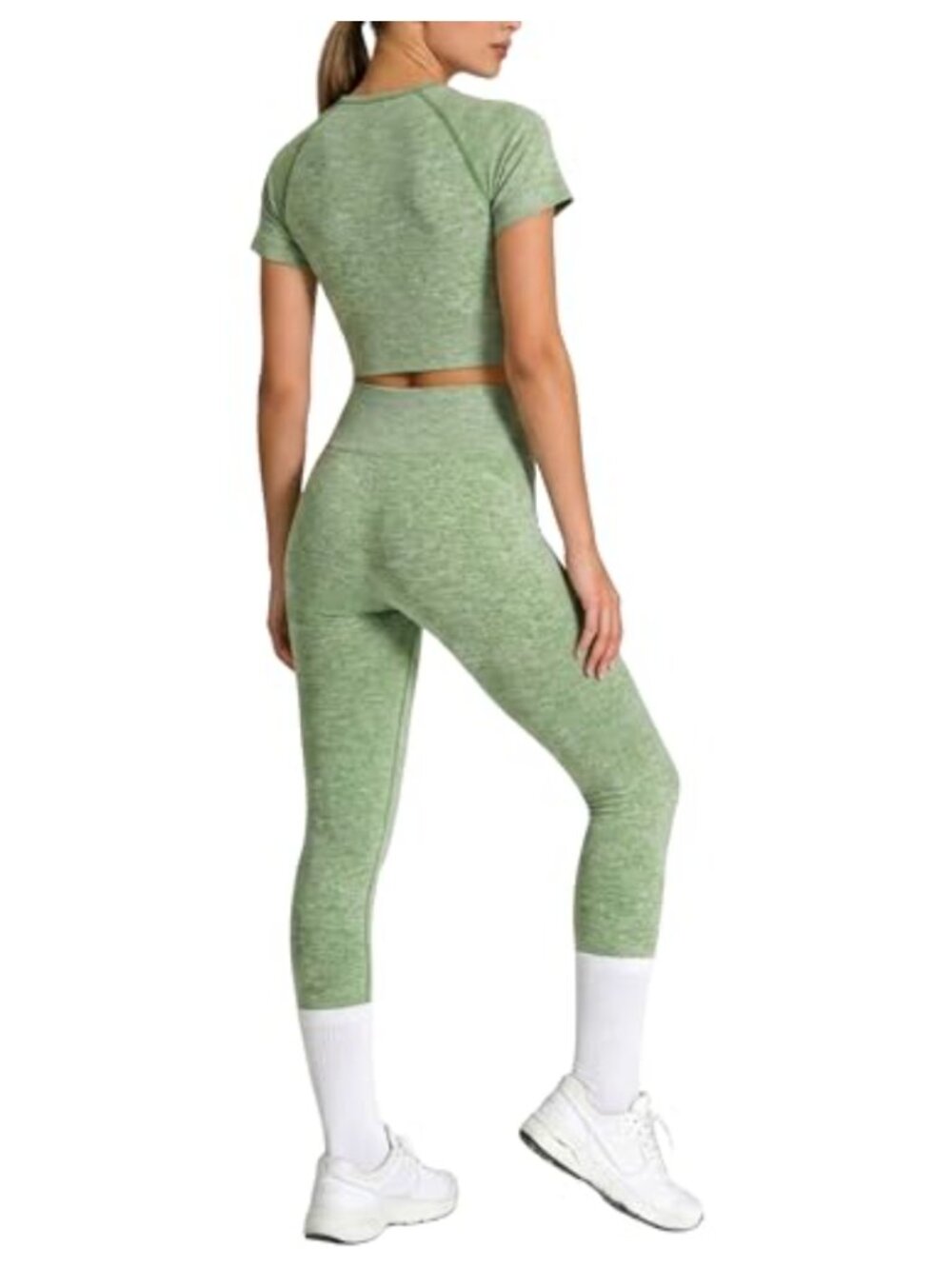 Seamless Two Piece Workout Set Crop Top High Waisted Yoga Leggings